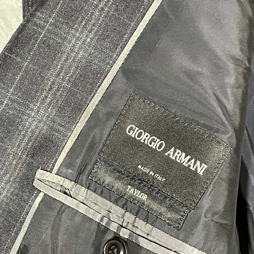 Giorgio Armani Taylor Charcoal Grey Virgin Wool Cashmere Plaid Blazer Jacket 50R